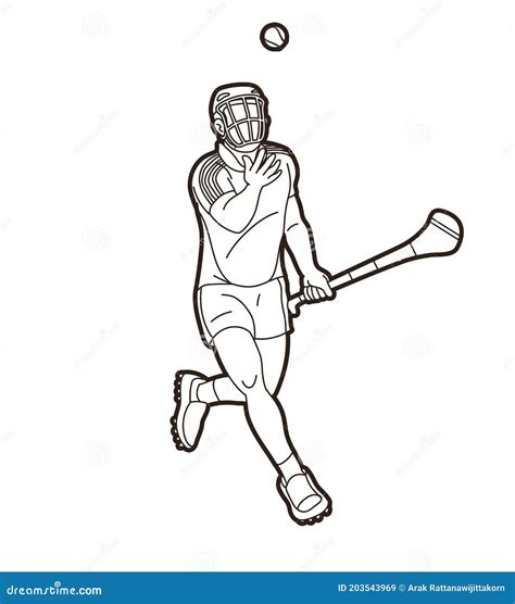 Hurling Sport Player Action Irish Hurley Sport Cartoon Graphic Vector