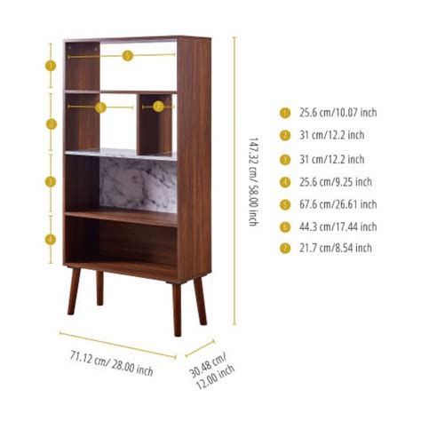 Versanora Kingston Wooden Bookcase With Marble Look Top Marble Walnut