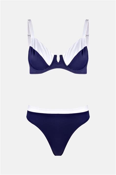 Ayyıldız Lacivert Beyaz Kapsız Toparlayıcı Bikini Takımı Hızlı Kargo