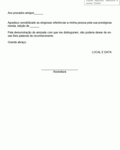 Refer Ncia De Carta De Agradecimento Modelo Simples Modelo Gratuito