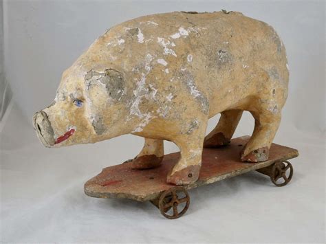 Papier Maché Pig On Wheels Circa 1900 In Antique Toys