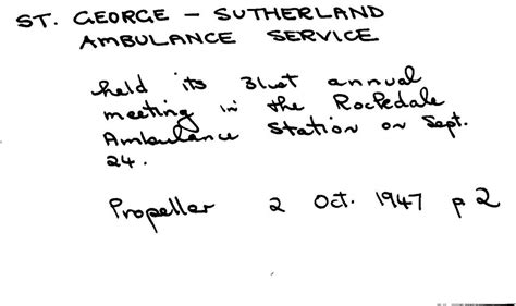 St George Sutherland Ambulance Service Local History Sutherland