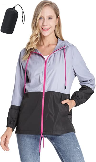 Women Waterproof Rain Jackets Packable Outdoor Hooded Windbreaker - WF ...