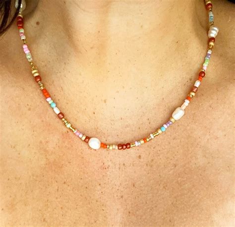 Collar De Cuentas De Colores Con Perlas Sin Cortar Etsy