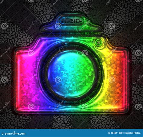 Rainbow Colored 3d Icon Of A Digital Camera With Decorative Texture