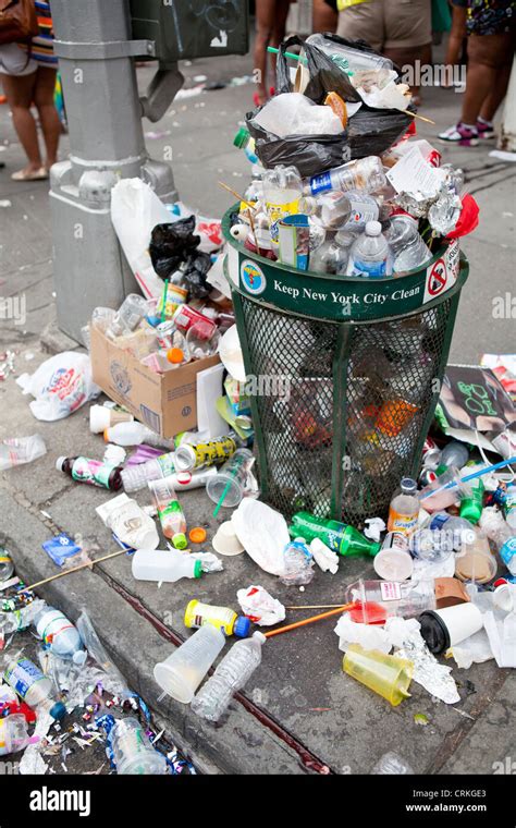 Overflowing Trash Can New York Stock Photo Royalty Free Image