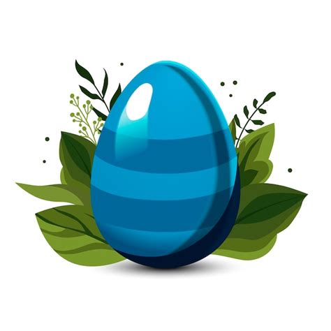 Premium Vector Blue Easter Striped Egg With Green Leaves And Branch