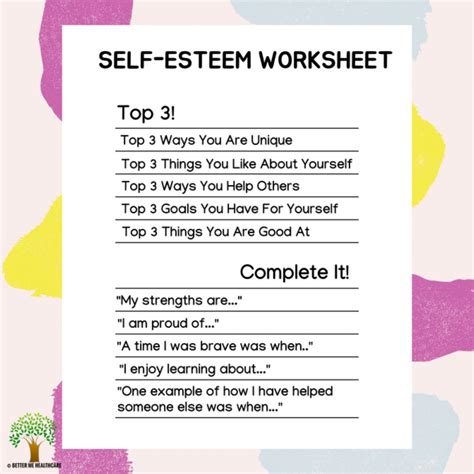 Self Esteem Journal Worksheet Psychpoint Worksheets Library