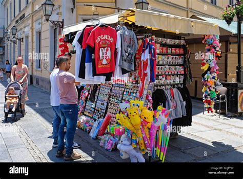 Belgrade Serbia July Souvenirs Kiosk At Knez Mihailova