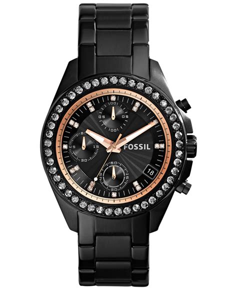 Fossil Womens Chronograph Decker Black Tone Stainless Steel Bracelet