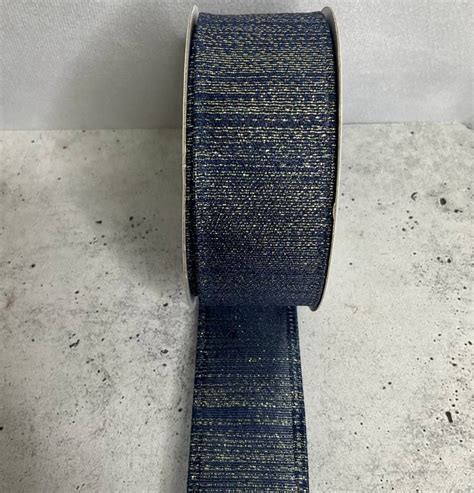 Blue Gold Metallic Wired Ribbon 15” Greenery Market