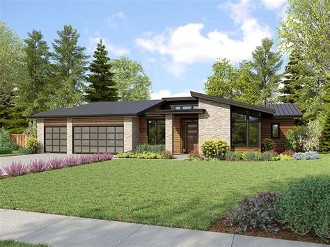 One Story Contemporary Ranch House Plan (Plan 83507)