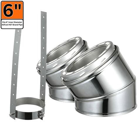 Allfuel Hst Allfuel 6 In X 10 In 15° Stainless Steel Elbow Kit Double Wall Chimney Pipe Hst6