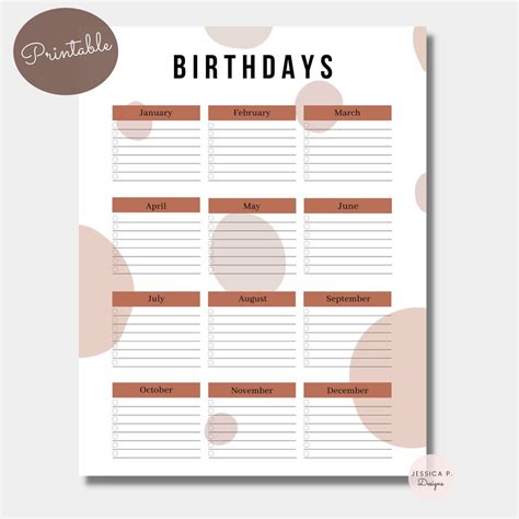 Birthday Calendar, Birthday Reminder, Tracker, Birthday Log, Important ...