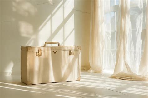 Premium Photo | A white suitcase sits in a room with white curtains