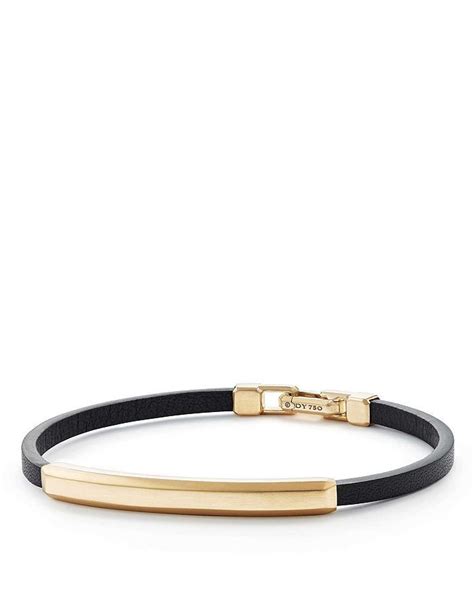 David Yurman Streamline Leather Bar Id Bracelet With 18K Gold Black