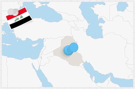 Mapa De Irak Con Un Alfiler Azul Anclado Bandera De Irak Vector Premium