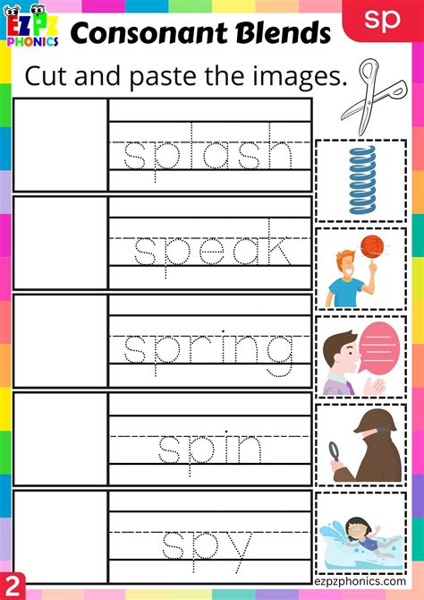 Group2 Sp Words Cut And Paste The Images Phonics Consonant Blends