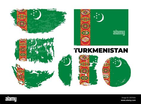 Turkmenistan Flag Official Colors And Proportion Correctly Stock