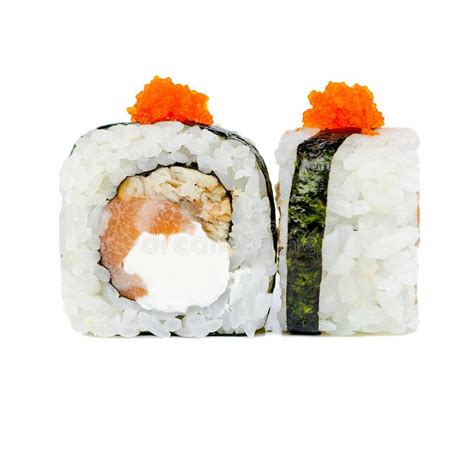 Rollos De Sushi Japoneses Frescos Tradicionales En Un Fondo Blanco