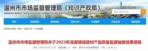 浙江省温州市市场监督管理局关于2023年流通领域建材产品质量监督抽查结果通报 中国质量新闻网