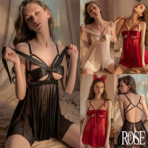 Rose Plus Size Bow Tie Open Crotch Nighties Sexy Lingerie Set Sex Night