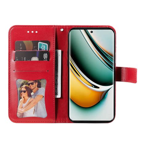 For Realme Petal Flowers Embossing Leather Phone Case Red