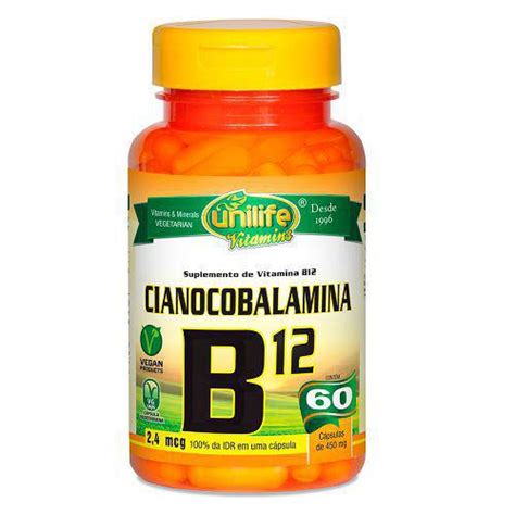 Vitamina B12 Cianocobalamina Unilife 60 cápsulas Vitaminas A Z