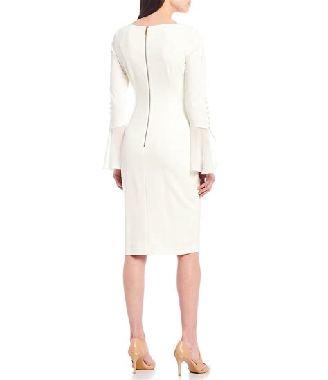 Calvin Klein Chiffon Bell Sleeve Sheath Dress In Cream White Lyst