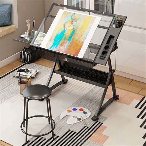 Buy Drafting Table For Artists Height Adjustable Glass Writing Desk