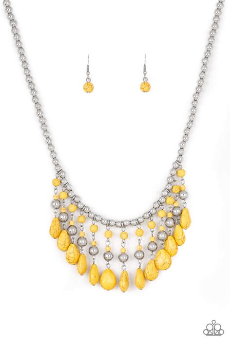 Paparazzi Rural Revival Yellow Necklace And Earring Set