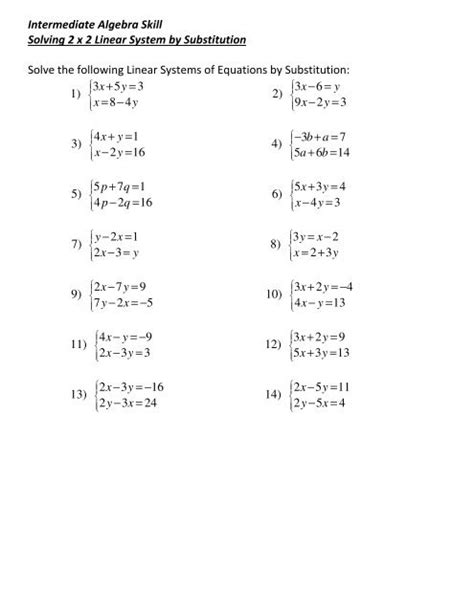 Intermediate Algebra Skill Solving 2 X 2 Linear System By