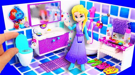 DIY Miniature Frozen Dollhouse Miniature Bedroom And Bathroom YouTube