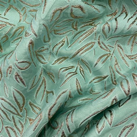 Nile Green Abstract Leaves Cotton And Silk Brocade Fabric — Tissus En Ligne