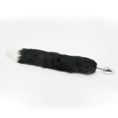 Love In Leather Fox Tail Metal Anal Plug Small Black White