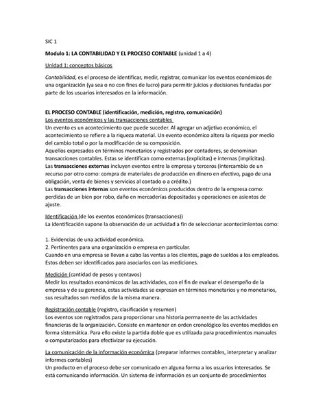 Resumen SIC 1 SIC 1 Modulo 1 LA CONTABILIDAD Y EL PROCESO CONTABLE