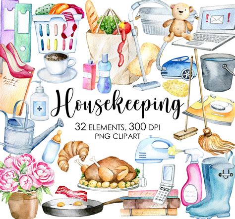 Housekeeping Clipart Watercolor Household Illustrations - Etsy