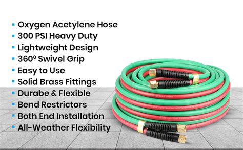 YOTOO Heavy Duty Oxygen Acetylene Hose 1 4 Inch 50 Feet With 9 16 18