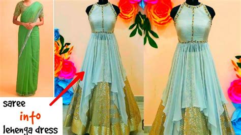 Diy Convert Old Dupatta Saree Fabric Into Ruffle Dress Long Gown Dress Youtube