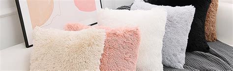 Nordeco Home Pack Of 2 Faux Fur Cream Cushion Covers Luxury 45 X 45