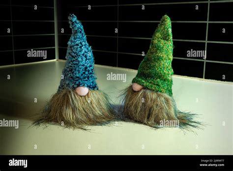 Gnomes With Beard And Blue And Green Hats Stock Photo Alamy