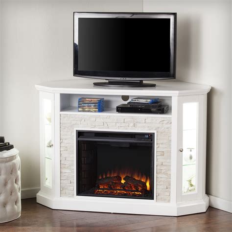 Corner Tv Stand With Electric Fireplace : Foster Limewash Wood Corner ...