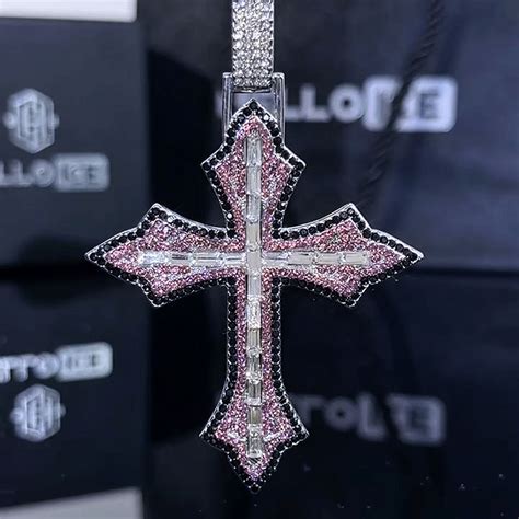 Iced Purple Baguette Cut Cross Pendant In White Gold Helloice