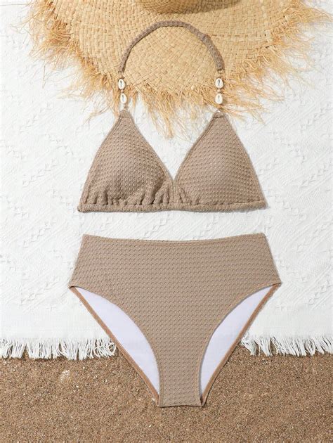 Conjunto De Bikini Liso De Textura De Playa De Verano Para Adolescente