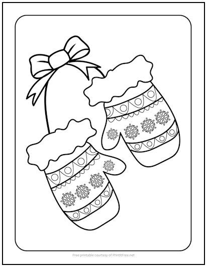 Warm Christmas Mittens Coloring Page Print It Free