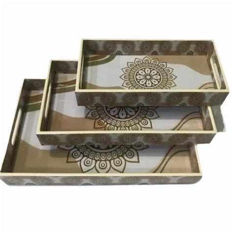 Mdf Antique Wooden Rectangle Printed Tray Set Type Decorative Trays