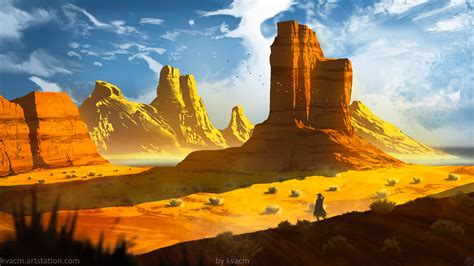 nature, rock, desert, artwork, clouds, rock formation, ArtStation ...