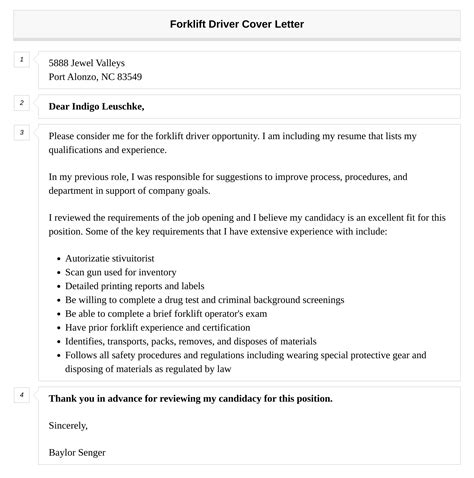 Forklift Driver Cover Letter Velvet Jobs