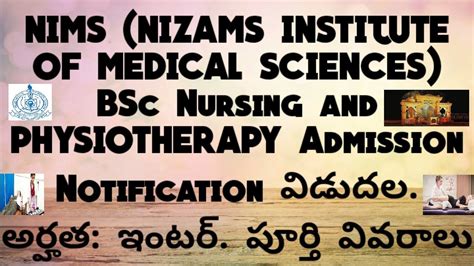 Admission Notification For B Sc Nursing And Bpt In Nims Nizams