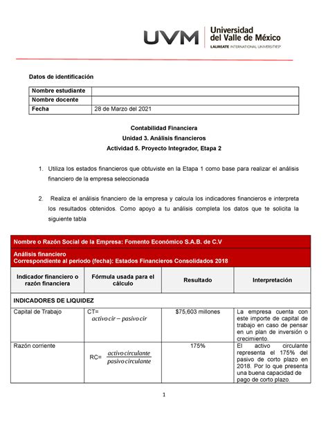 A Contabilidad Actividad Datos De Identificaci N Nombre